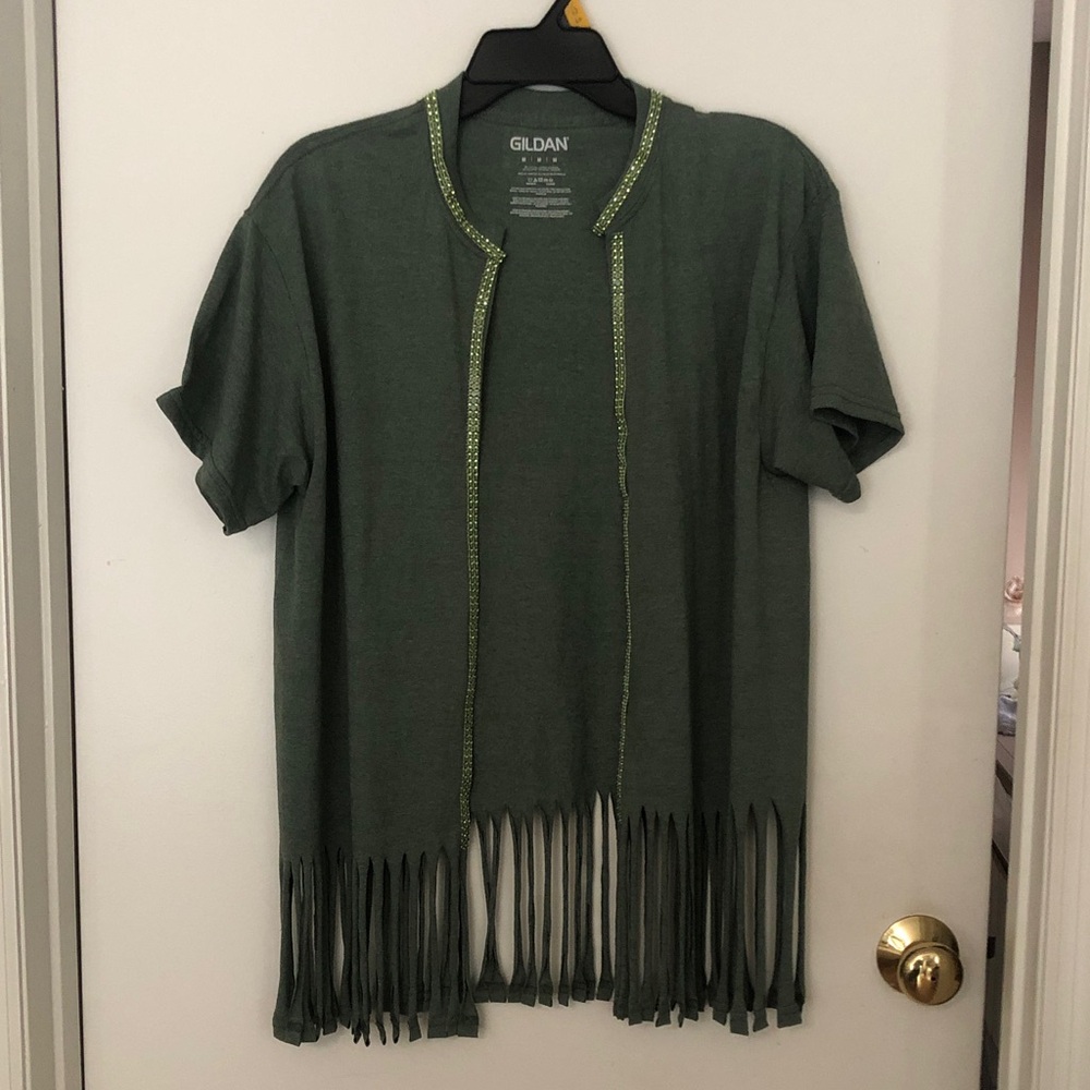 Gildan Deep Olive Green Fringe Open Cardigan